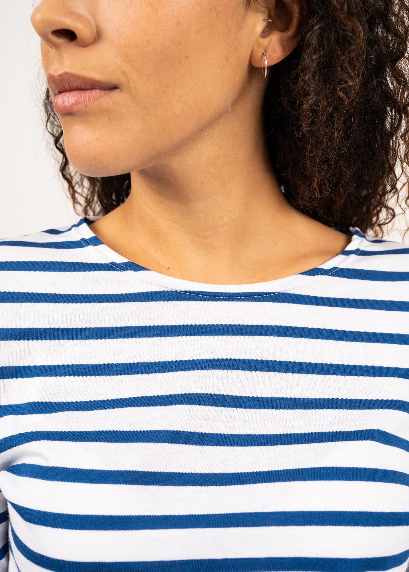 MINQUIDAME - Breton Striped Shirt with Long Sleeve | Soft Cotton | Women Fit (WHITE / ROYAL BLUE)