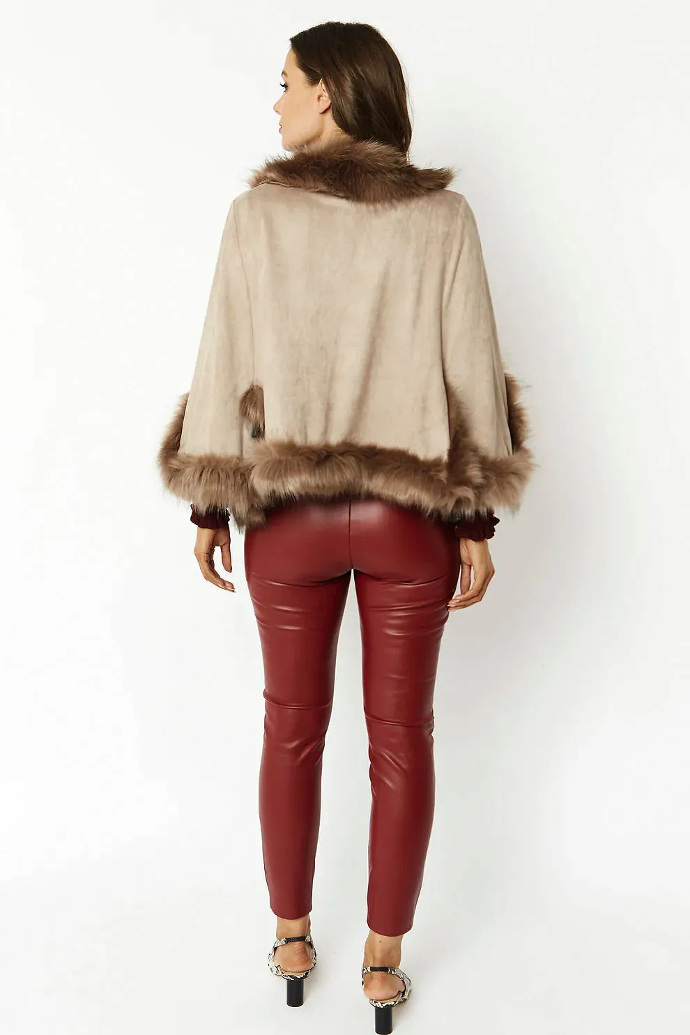 Mocha Faux Fur Suede Cape Jacket