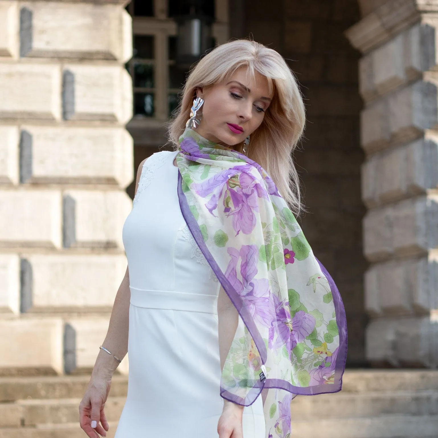 Monique - Long Sheer Silk Scarf - Lavender