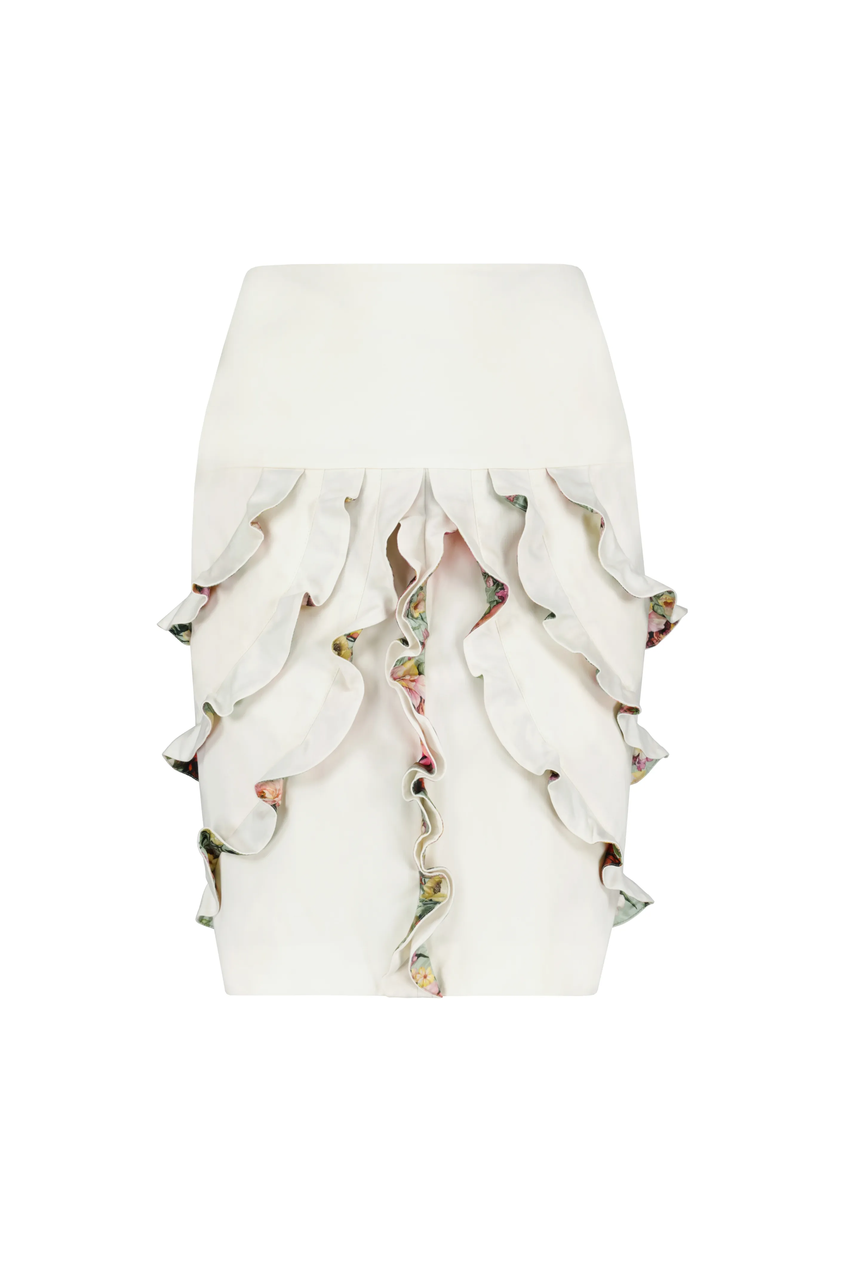 NELE IVORY RUFFLE PENCIL SKIRT