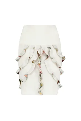 NELE IVORY RUFFLE PENCIL SKIRT