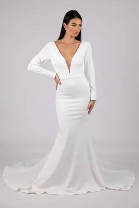 Paloma Long-Sleeve Crepe Gown - Ivory