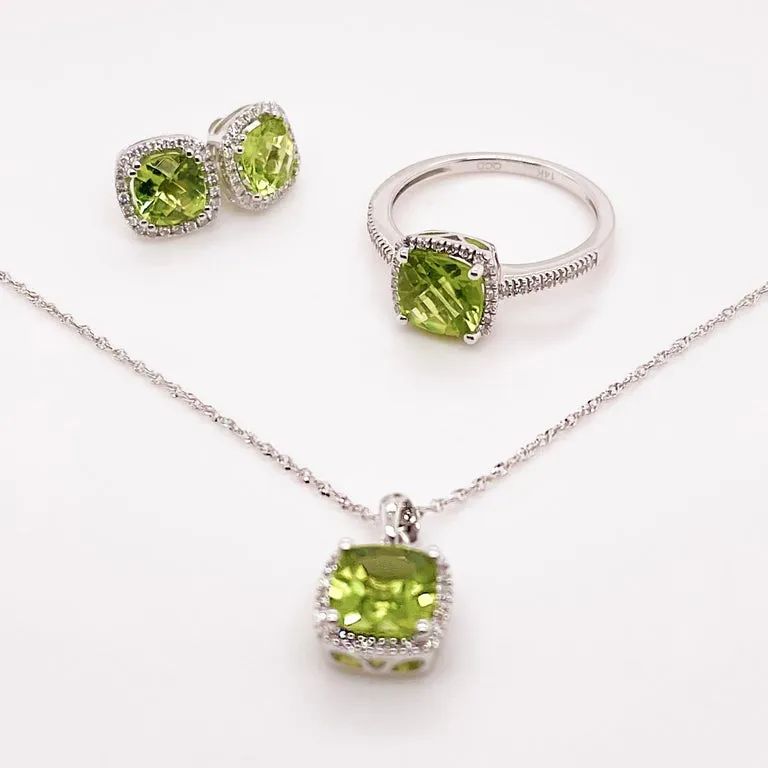 Peridot & Diamond Halo Necklace