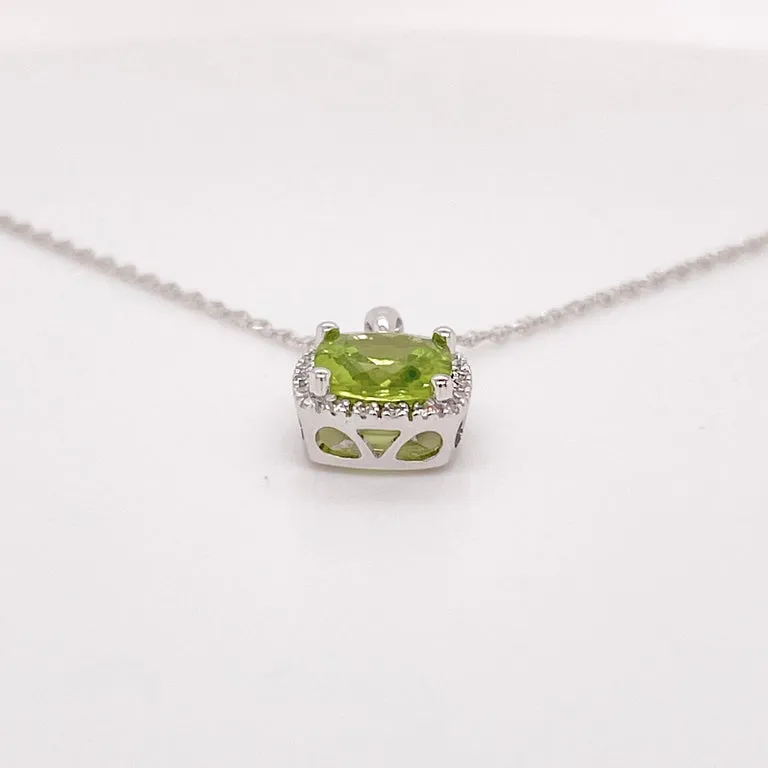 Peridot & Diamond Halo Necklace