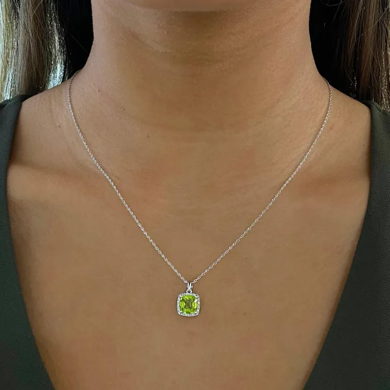 Peridot & Diamond Halo Necklace