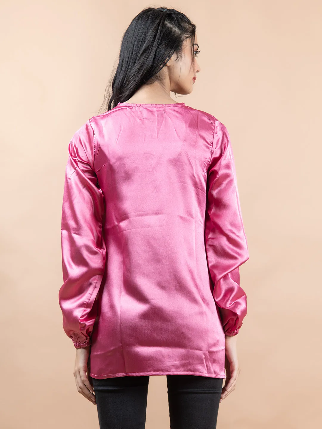 Pink Satin Full Sleeves Top