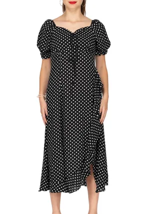 Polka Dot Fit & Flare Dress with Sweetheart Neckline and Side Slit