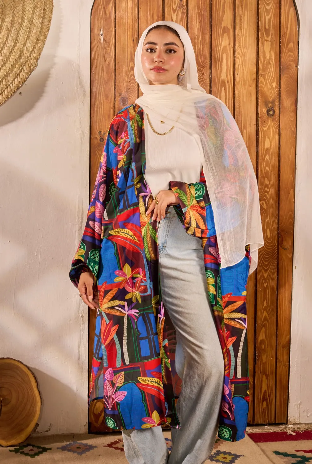 Printed Satin Kimono