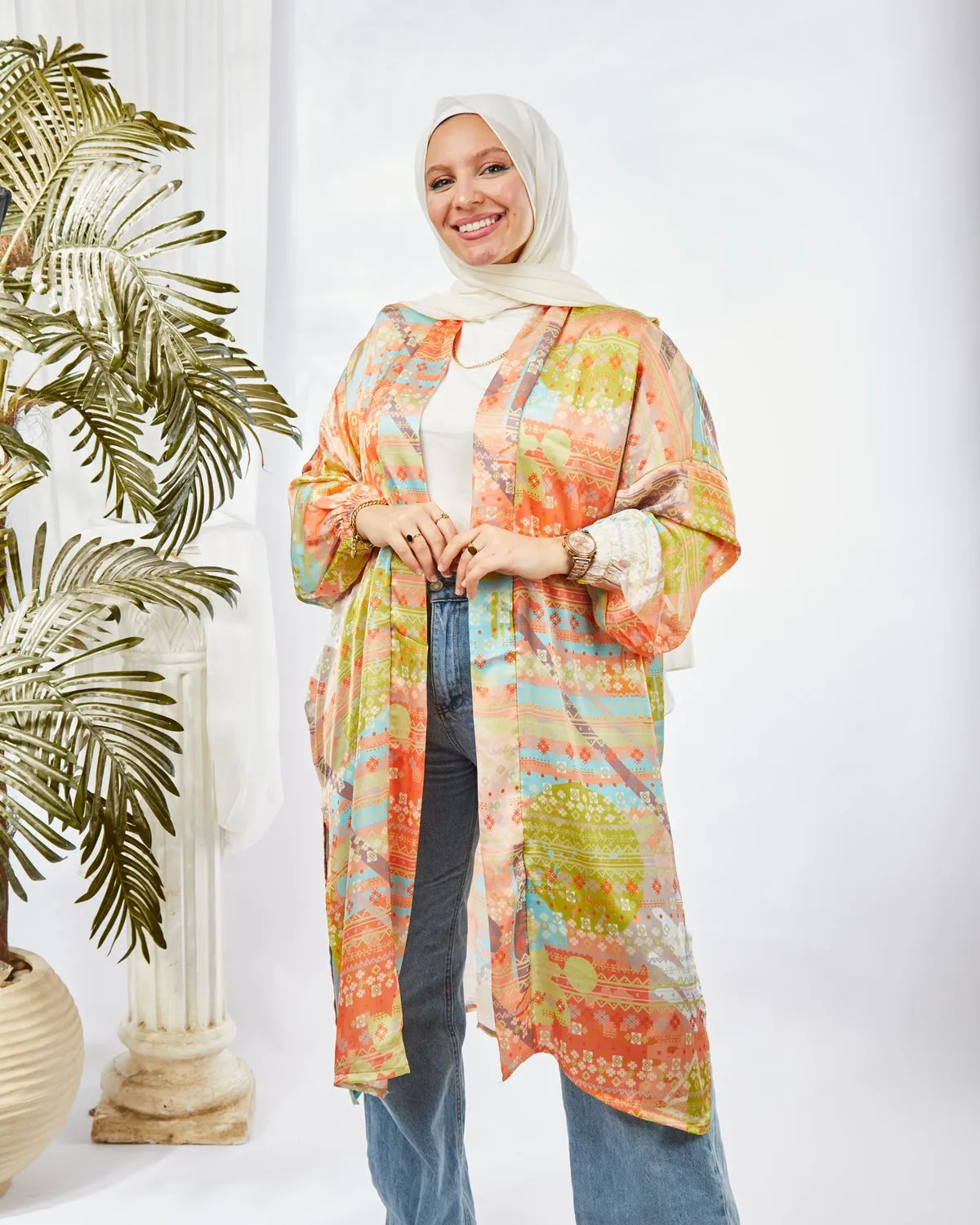 Printed Satin Kimono