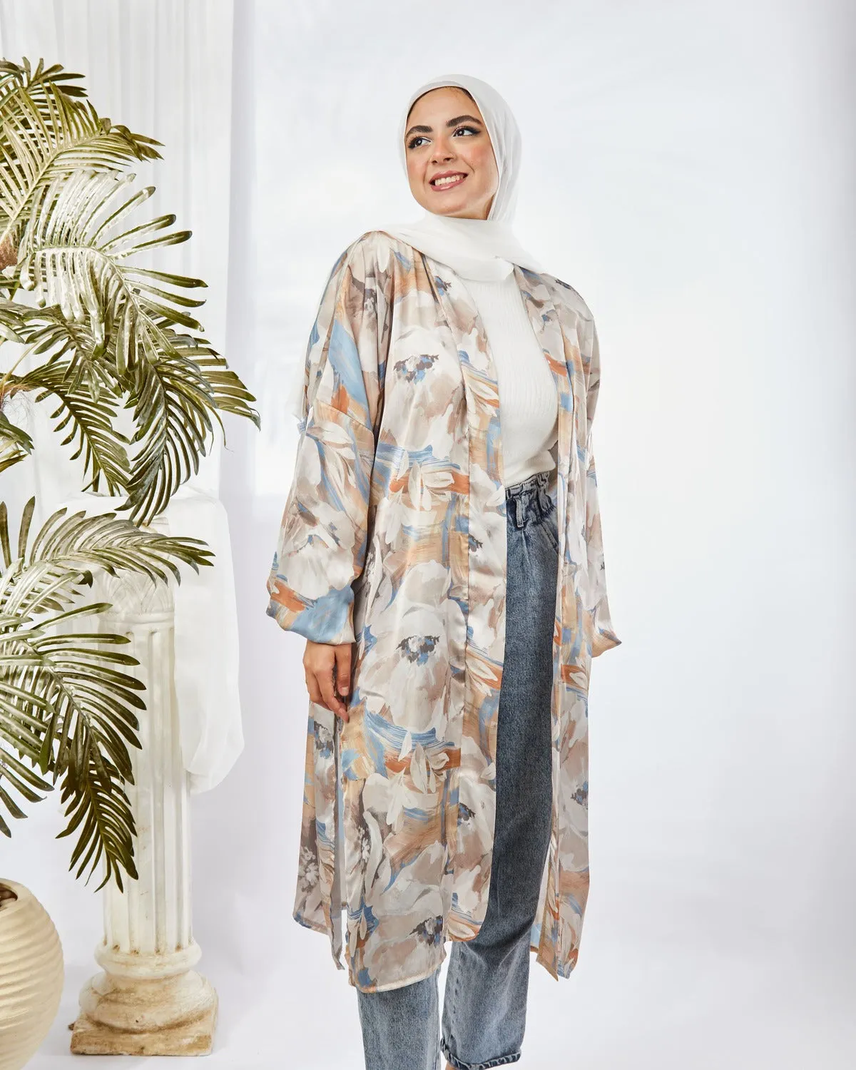 Printed Satin Kimono