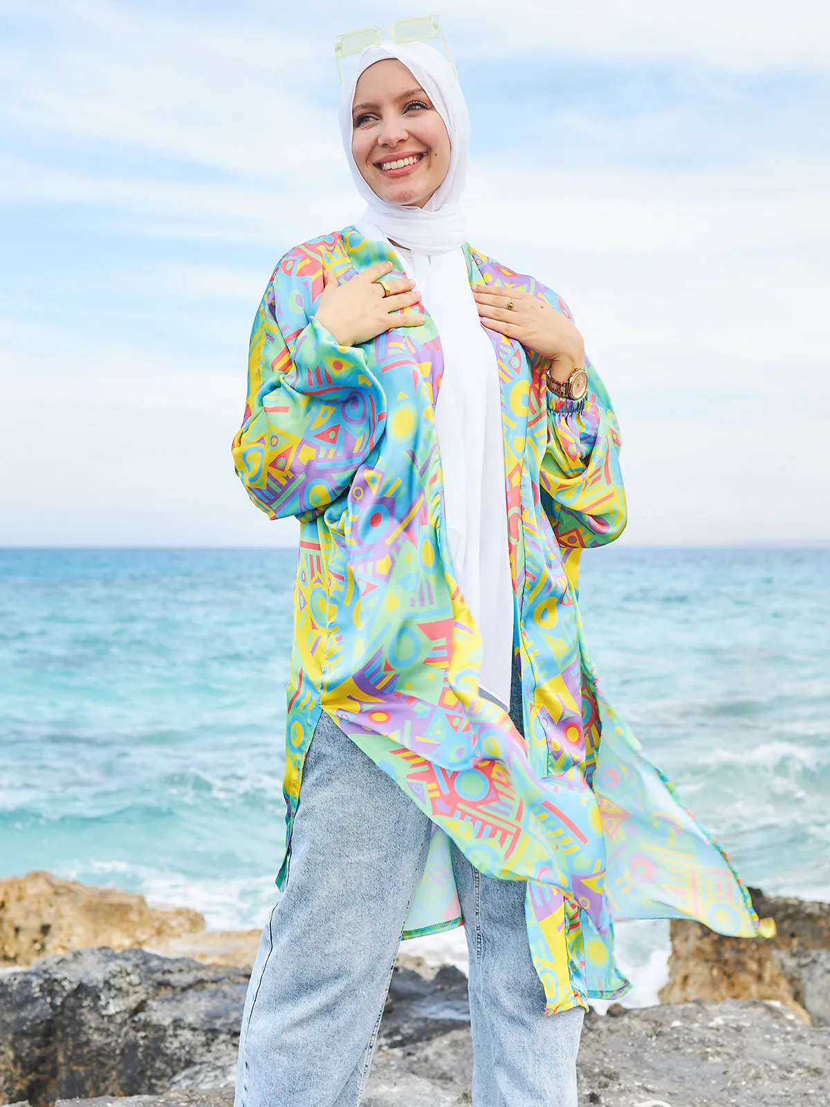 Printed Satin Kimono