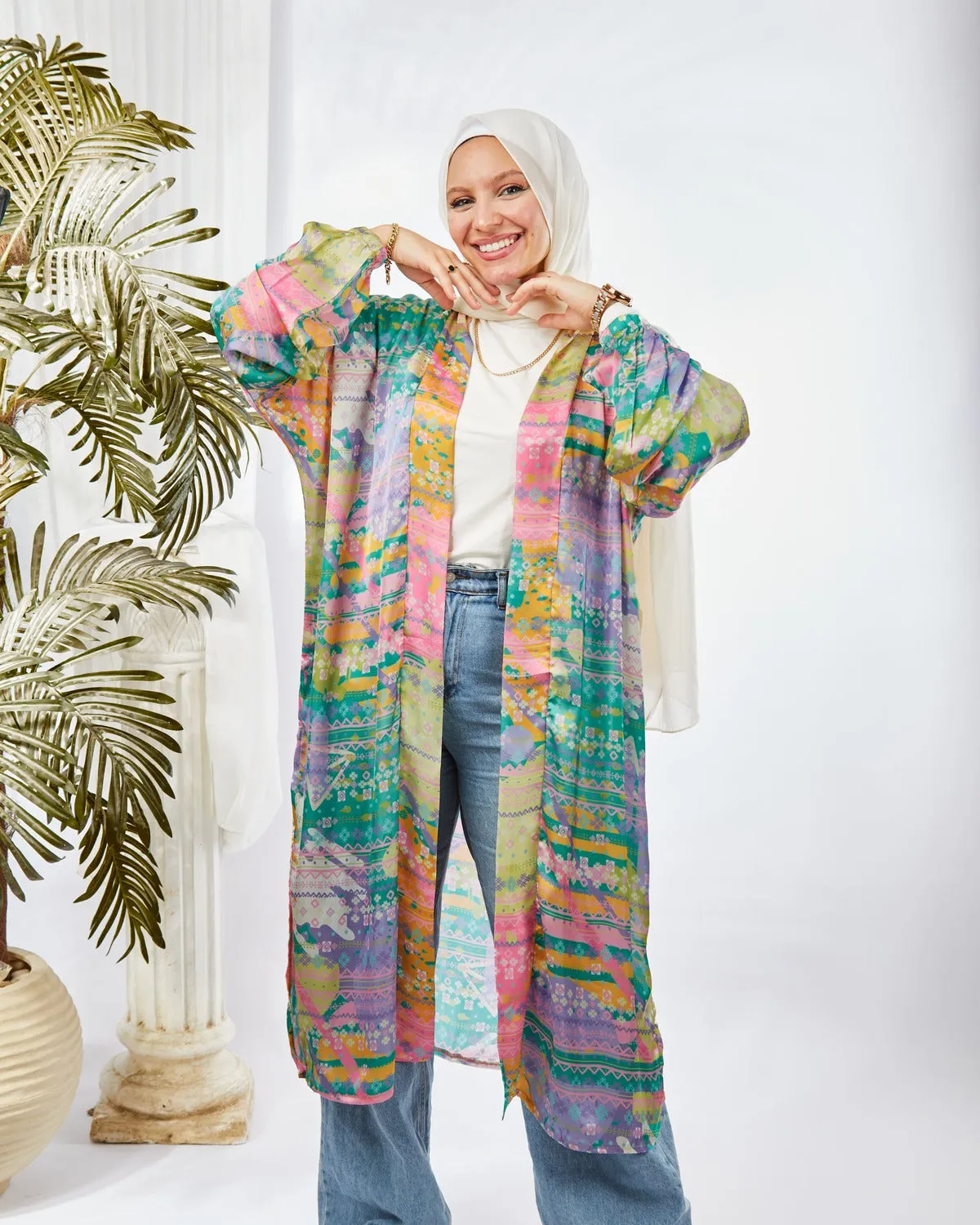 Printed Satin Kimono