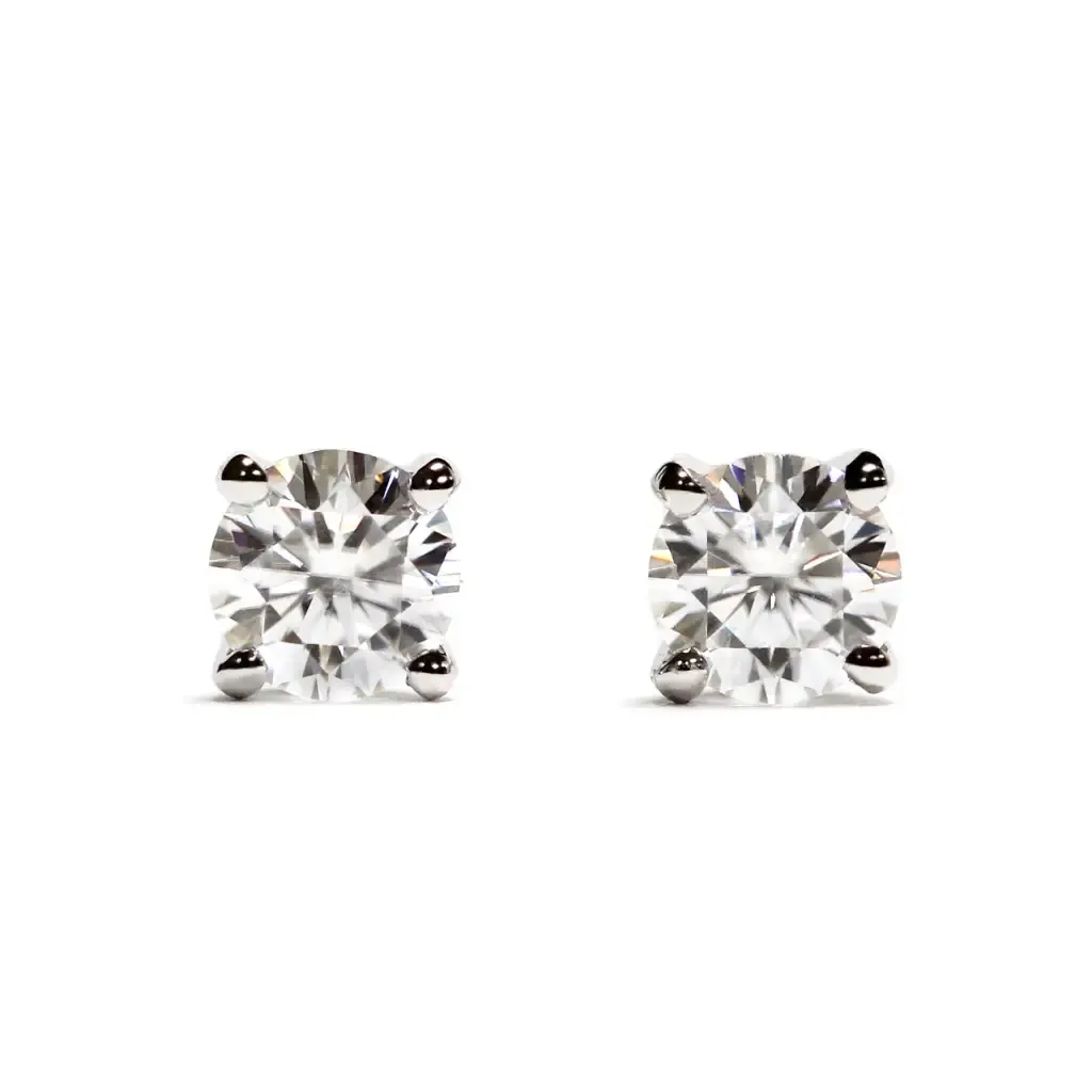 Ready Made | 0.3 Carat Round Moissanite Earrings in 18K White Gold with Soft Silicone Gold Insert Backings