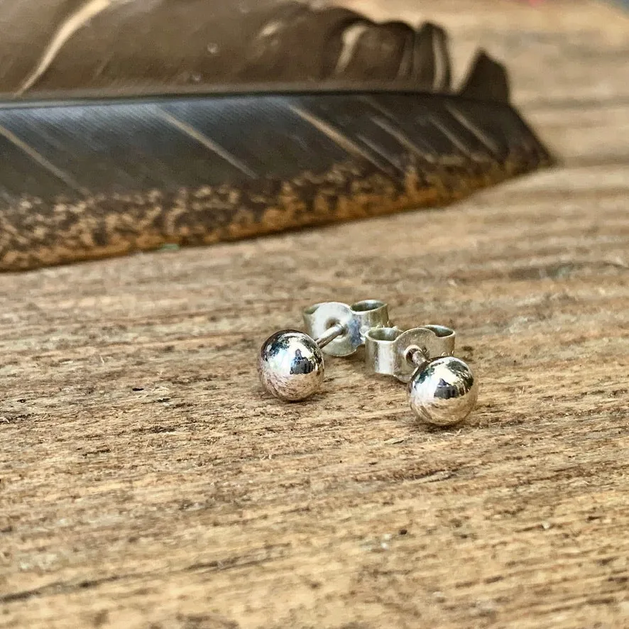 Recycled Silver ball stud earrings