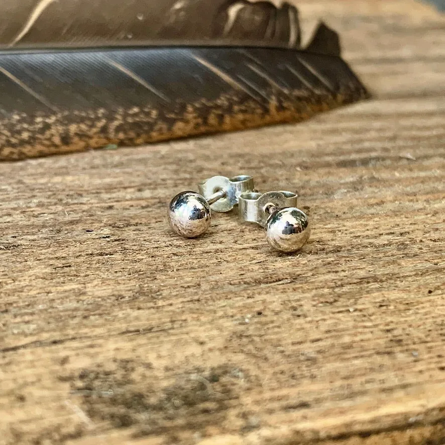 Recycled Silver ball stud earrings