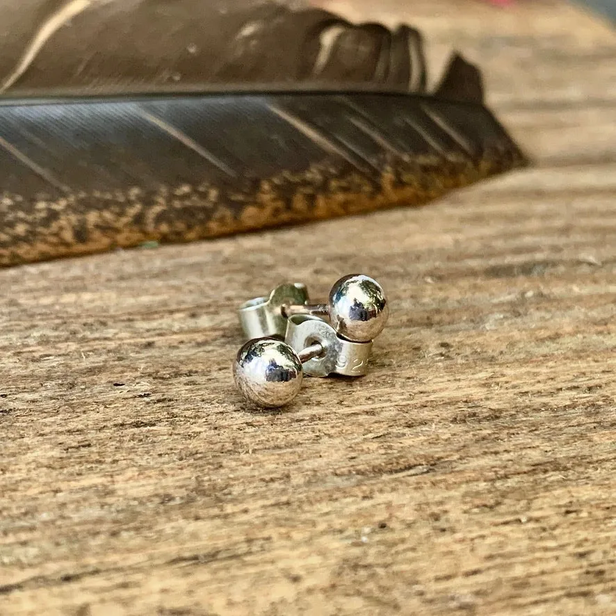 Recycled Silver ball stud earrings