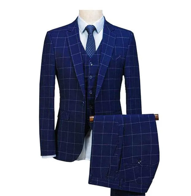 Royal Blue 3 Pieces Mens Slim Fit Wedding Suits weed Wool Tuxedos