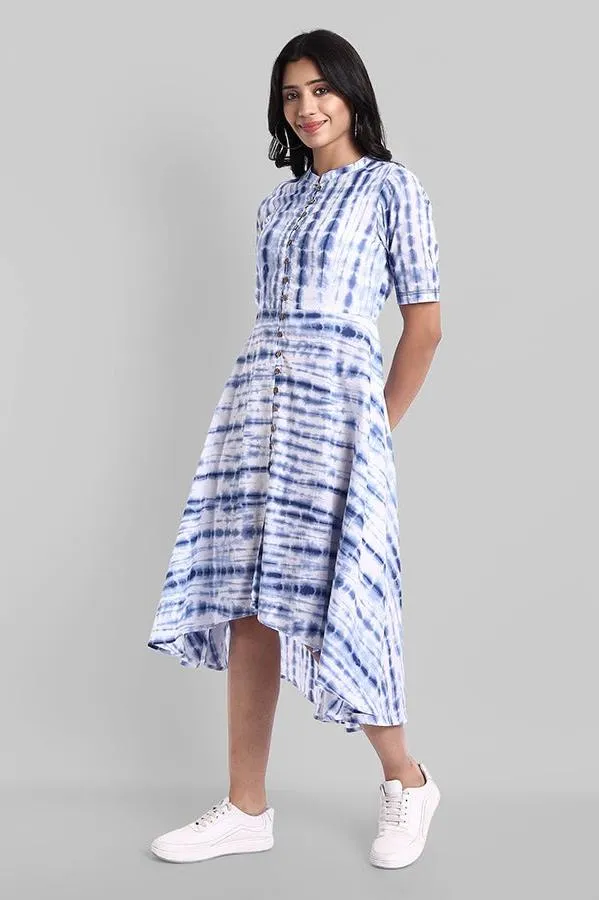 Shibori Print Front Open High-Low Dress