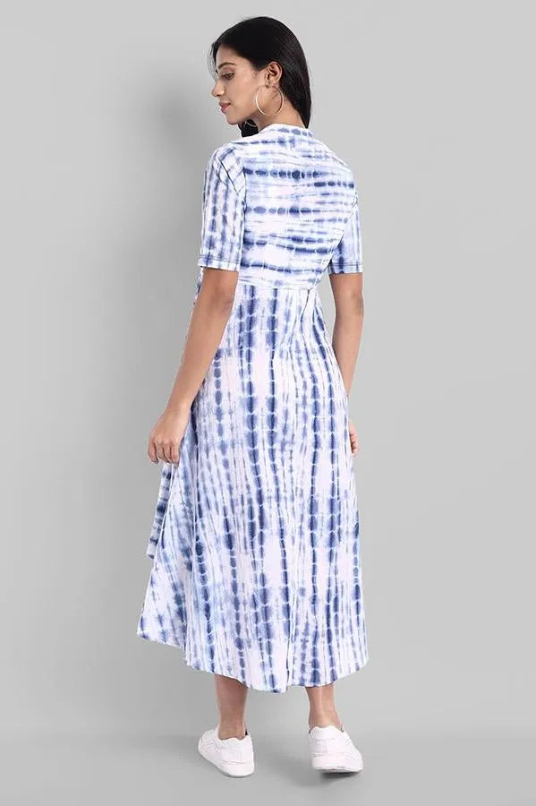 Shibori Print Front Open High-Low Dress