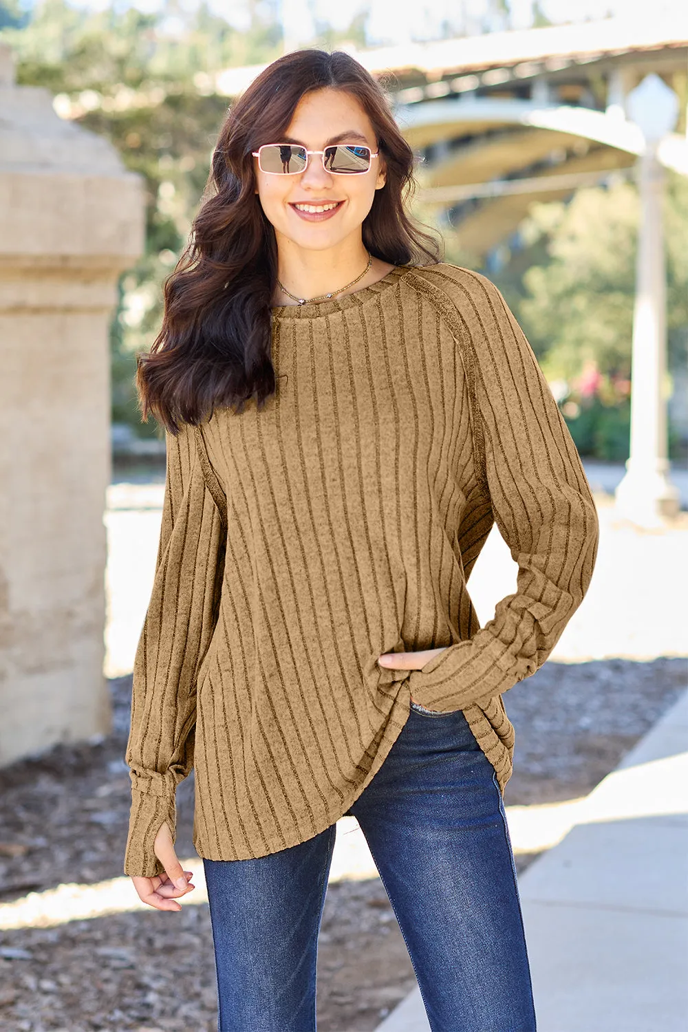 Size Inclusive Soft Ribbed Round Neck Knit Top