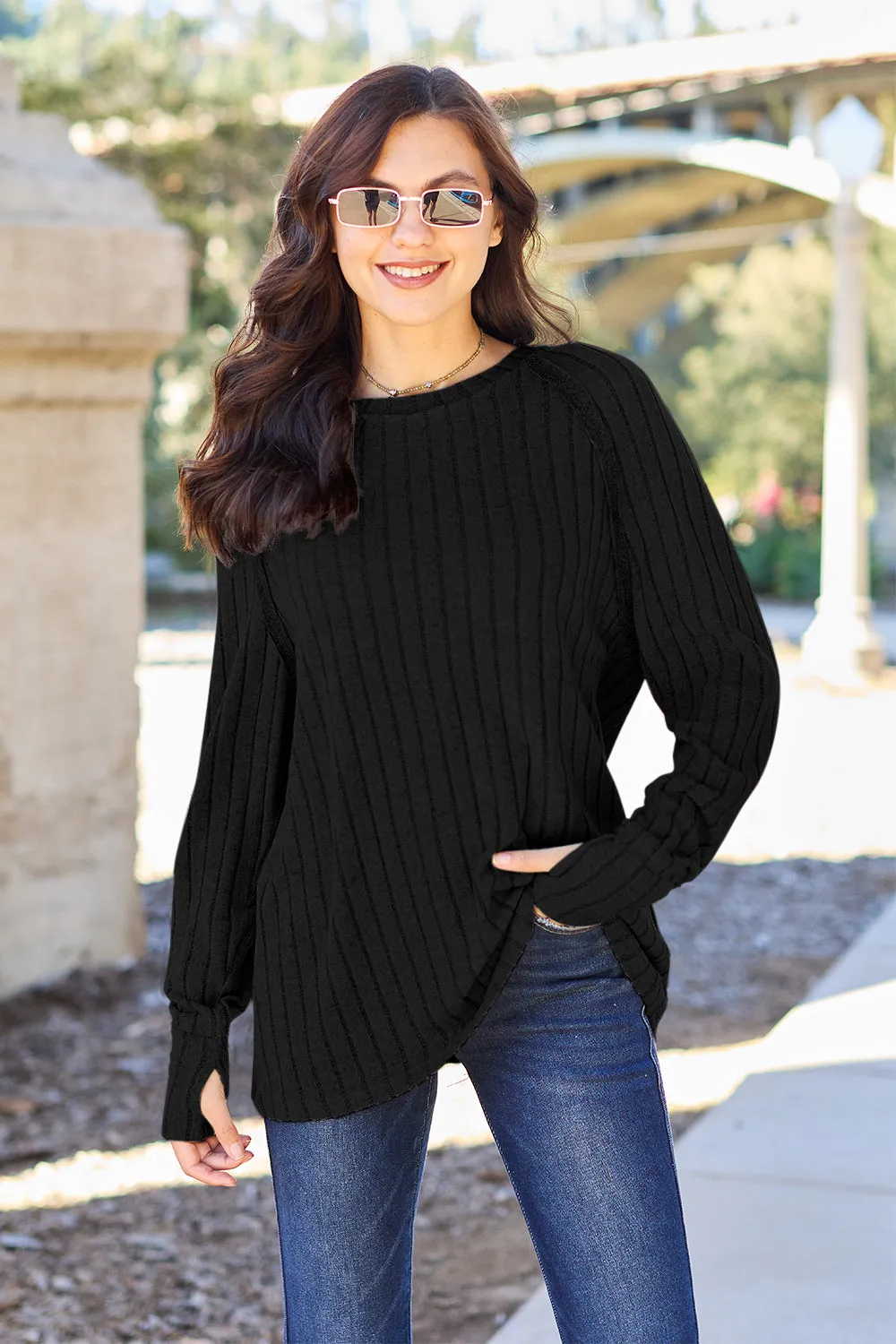 Size Inclusive Soft Ribbed Round Neck Knit Top