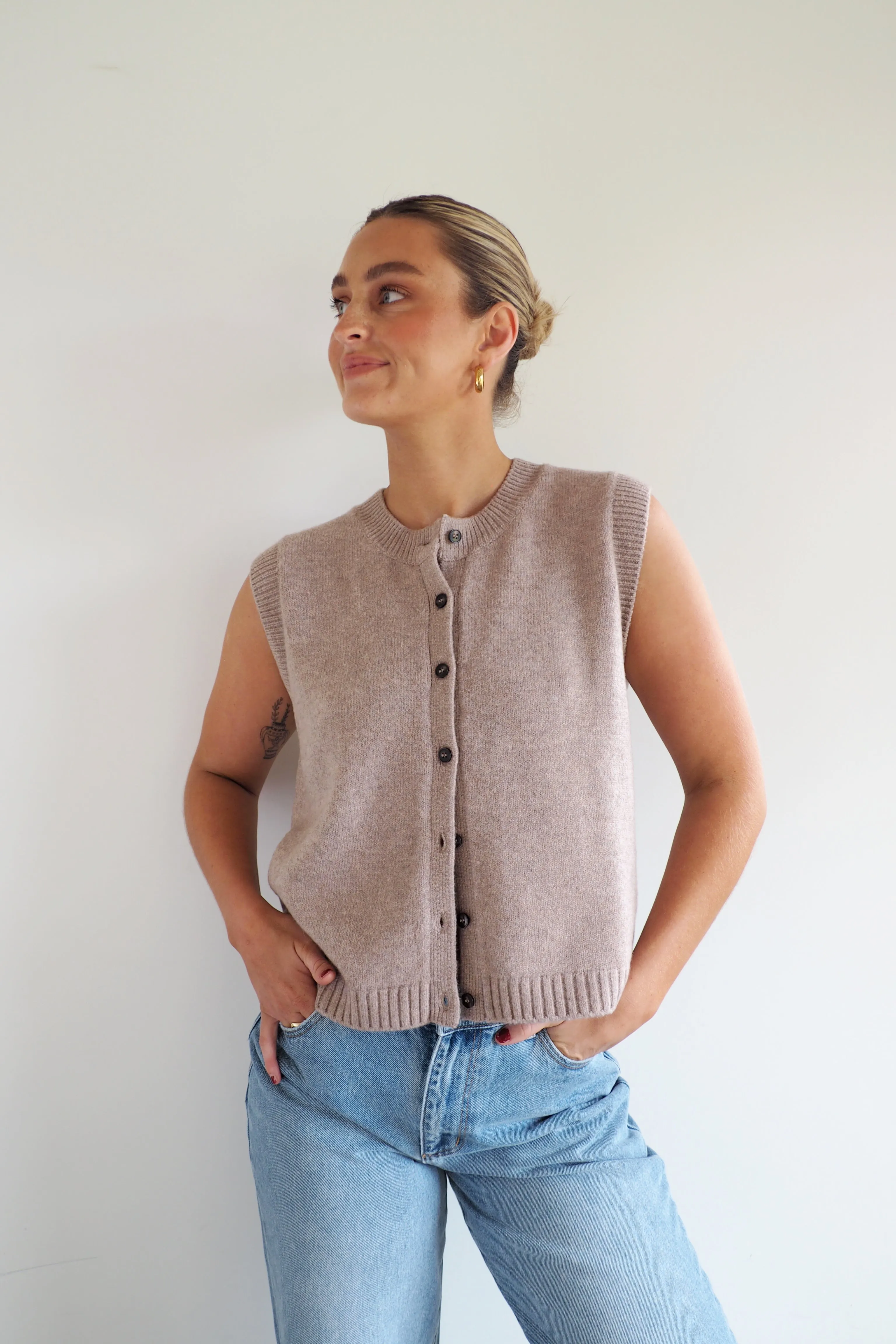 Sofia Cotton Knit Vest - Cocoa