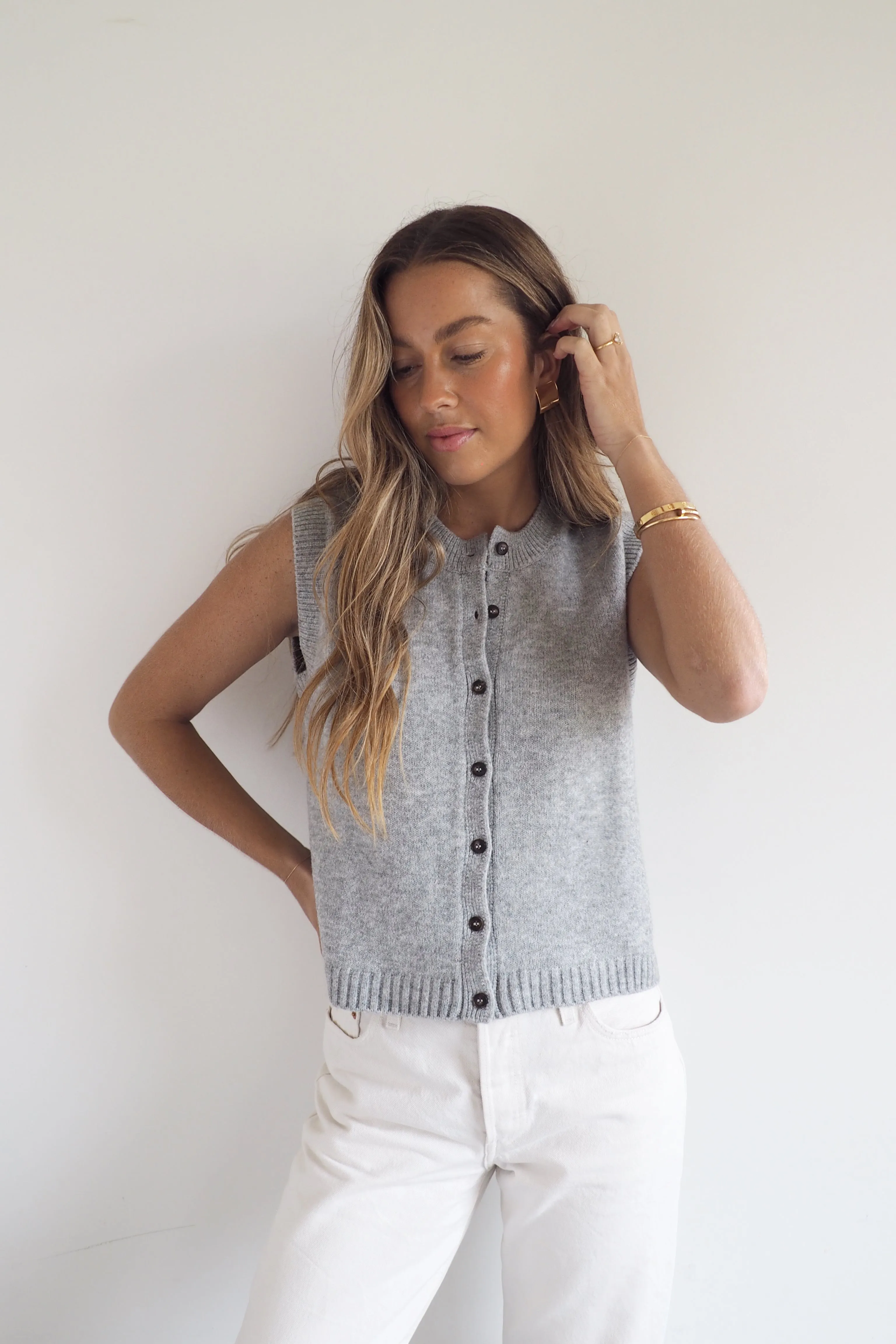 Sofia Cotton Knit Vest - Grey Marle