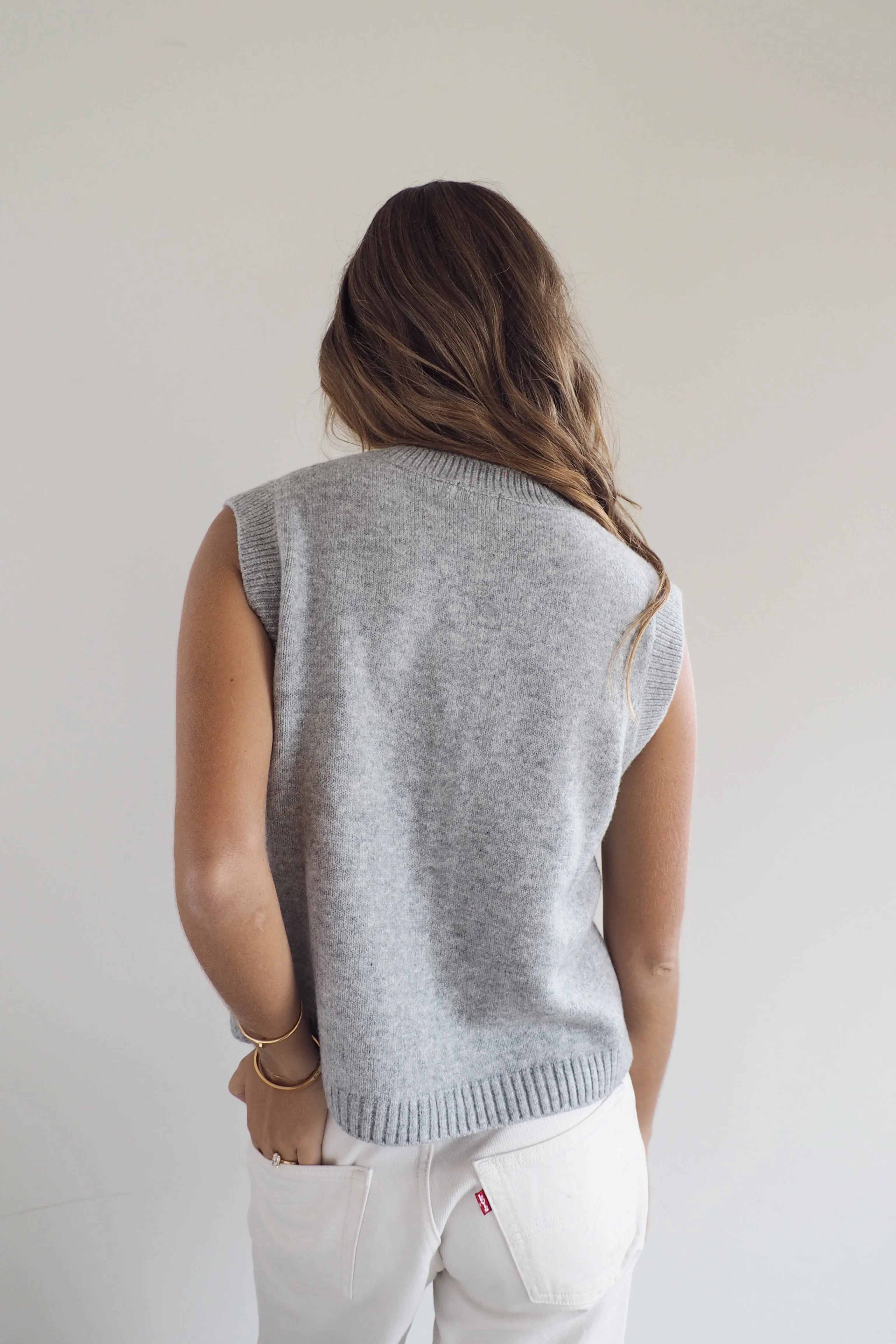 Sofia Cotton Knit Vest - Grey Marle