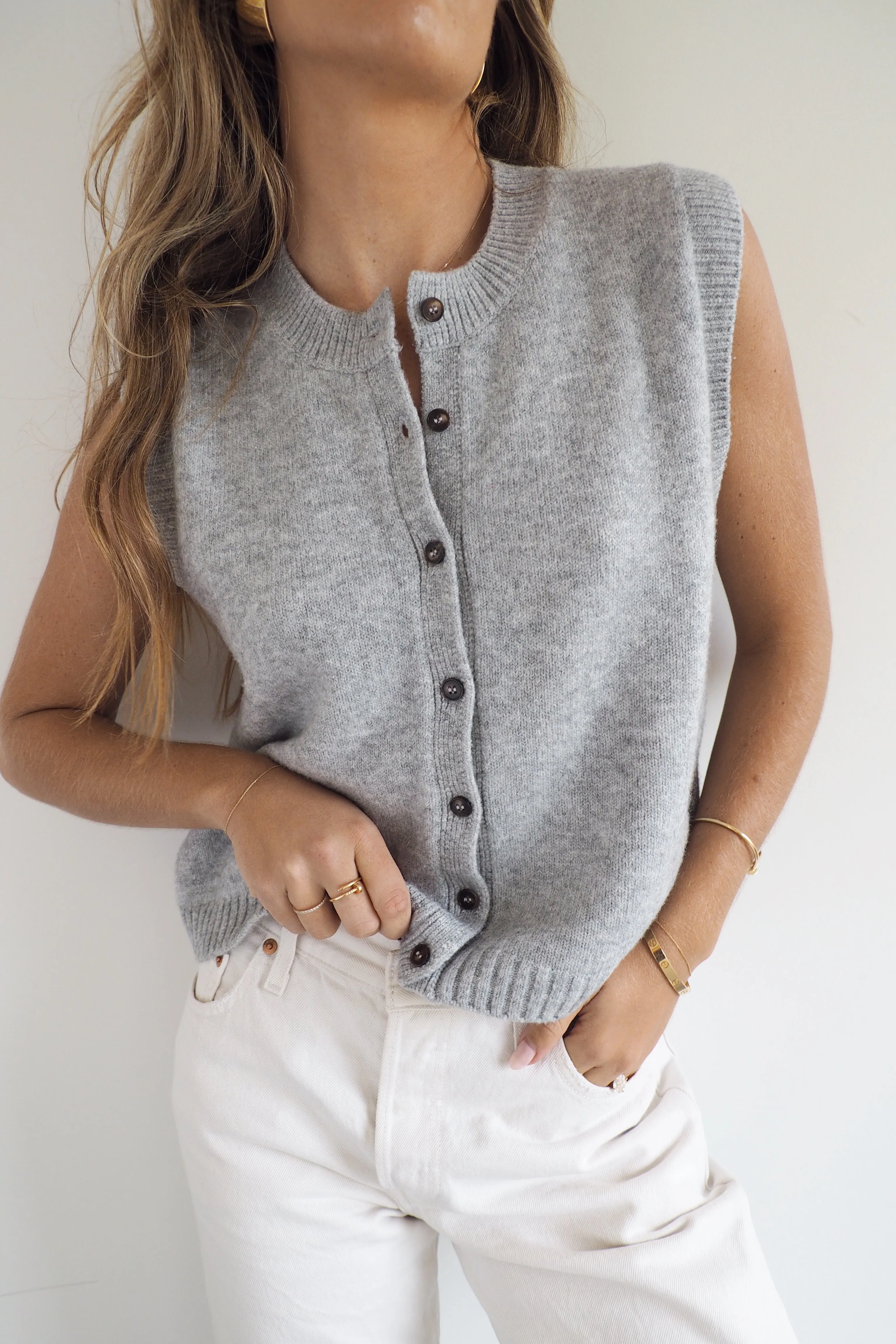 Sofia Cotton Knit Vest - Grey Marle