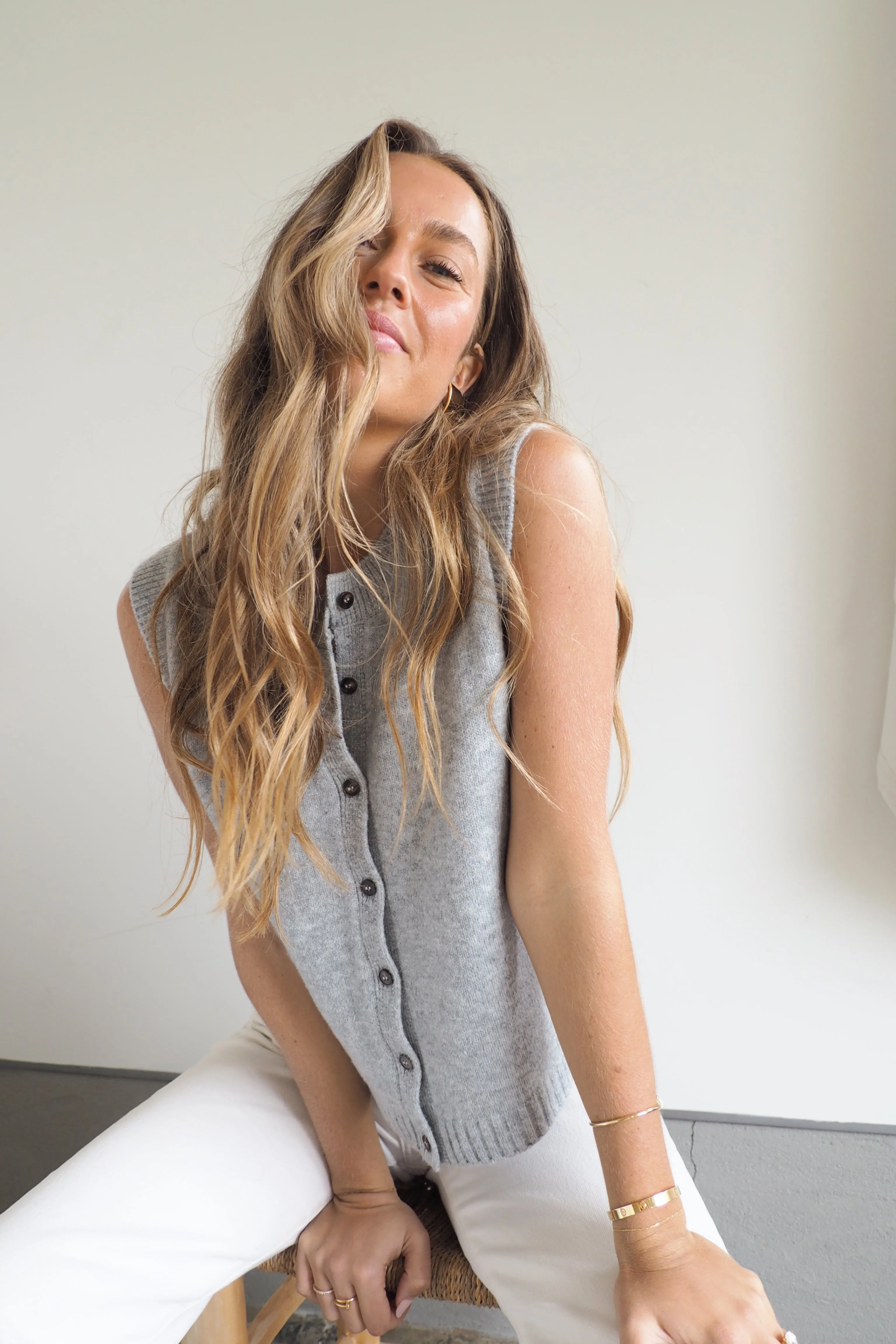 Sofia Cotton Knit Vest - Grey Marle