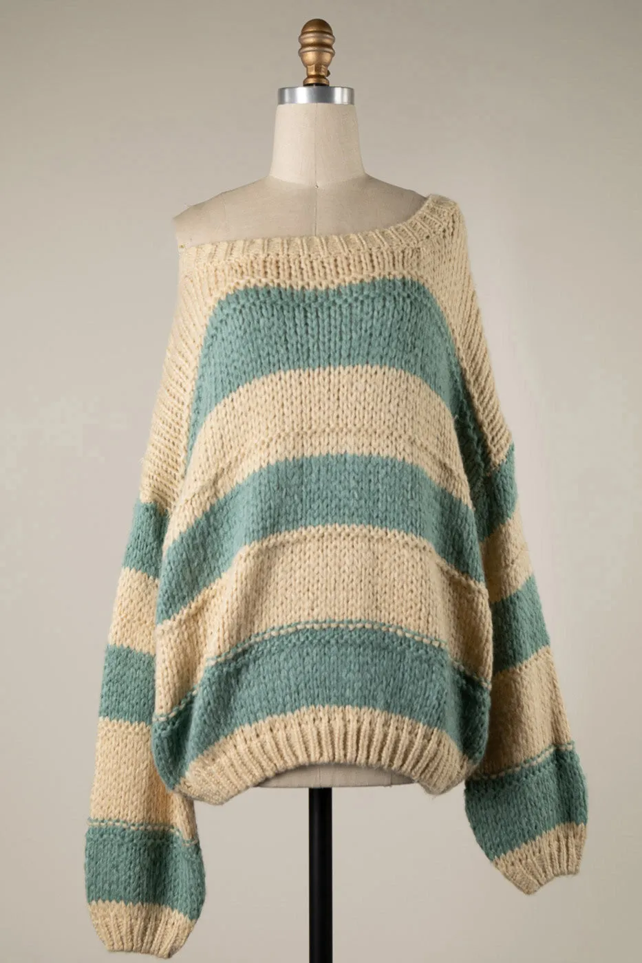 STRIPED OVERSIZED CABLE KNIT TUNIC 1 PACK