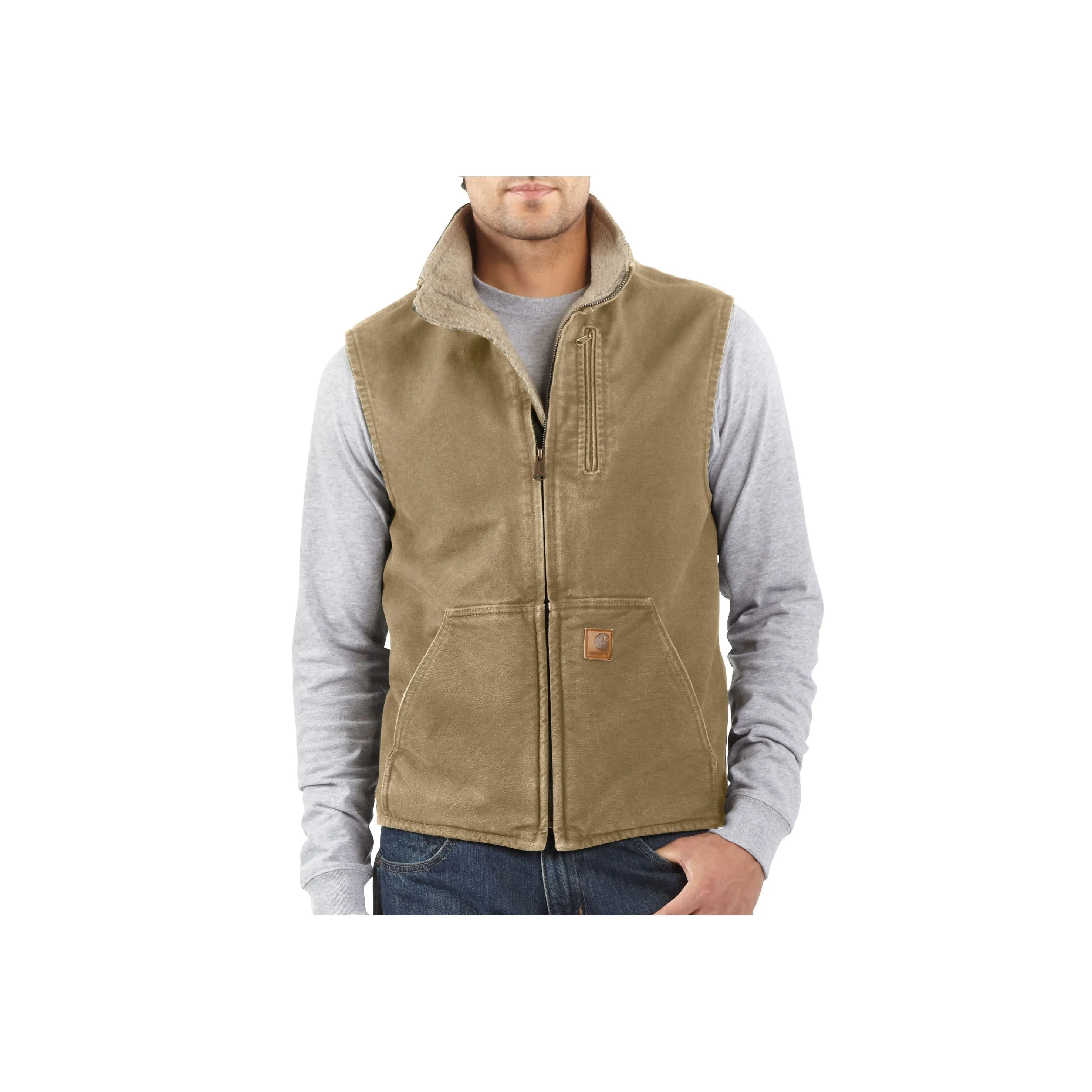 V33 Sandstone Mock Neck Vest Sherpa lined