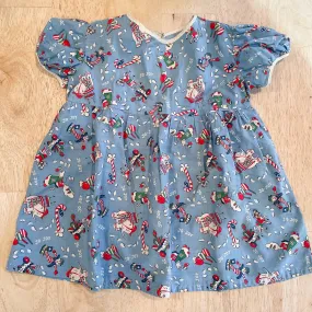 Vintage 50s Little Girls Christmas Dress, Novelty Print