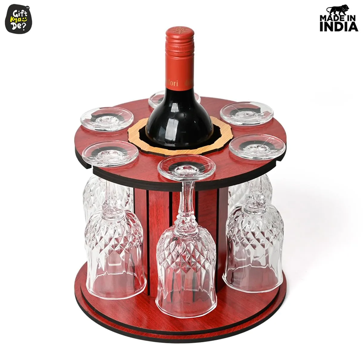 Wine Glass Holder Countertop Organizer Kitchen for 6 Glasses and 1 Wine Bottle, Wine Glass Stand for Dinning Table (Premium)