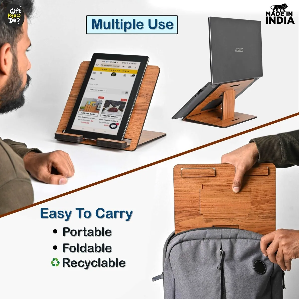 Wooden Foldable Portable Laptop Stand With 3 Level Adjustable Stand | Laptop Accessories | Gadget 2024