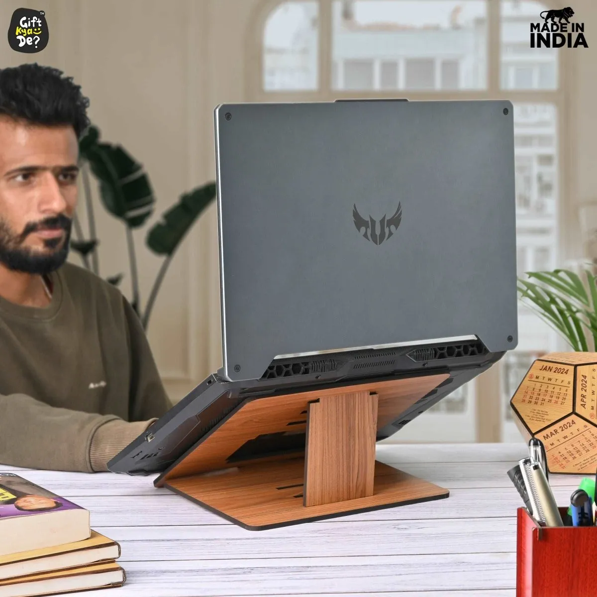 Wooden Foldable Portable Laptop Stand With 3 Level Adjustable Stand | Laptop Accessories | Gadget 2024